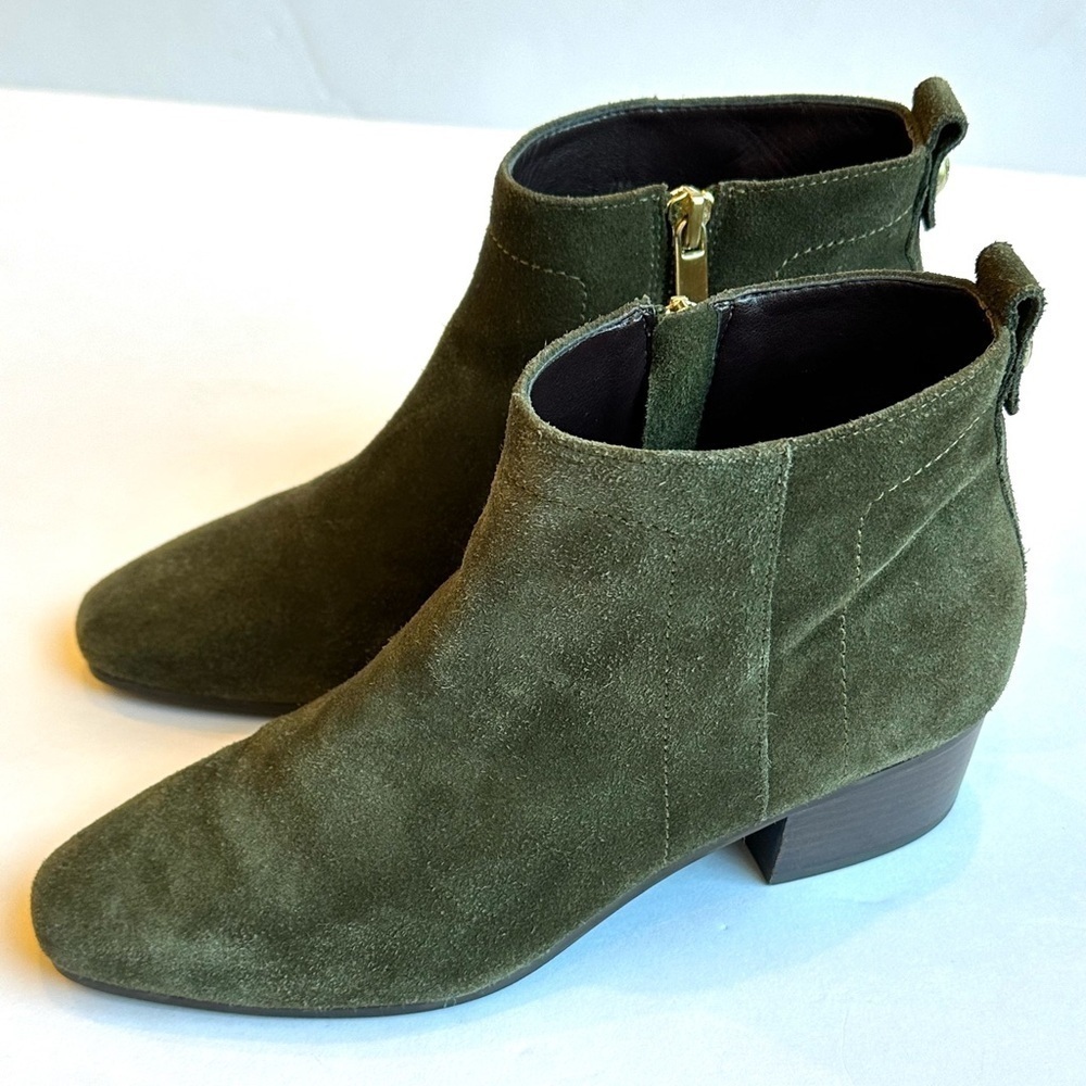 Talbots Olive Green Suede Gold Side Zipper Classic Chelsea Ankle Boots Sz 7M